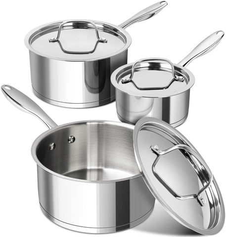 Michelangelo 1qt saucepan with lid for precise small-batch sauces and soups.
