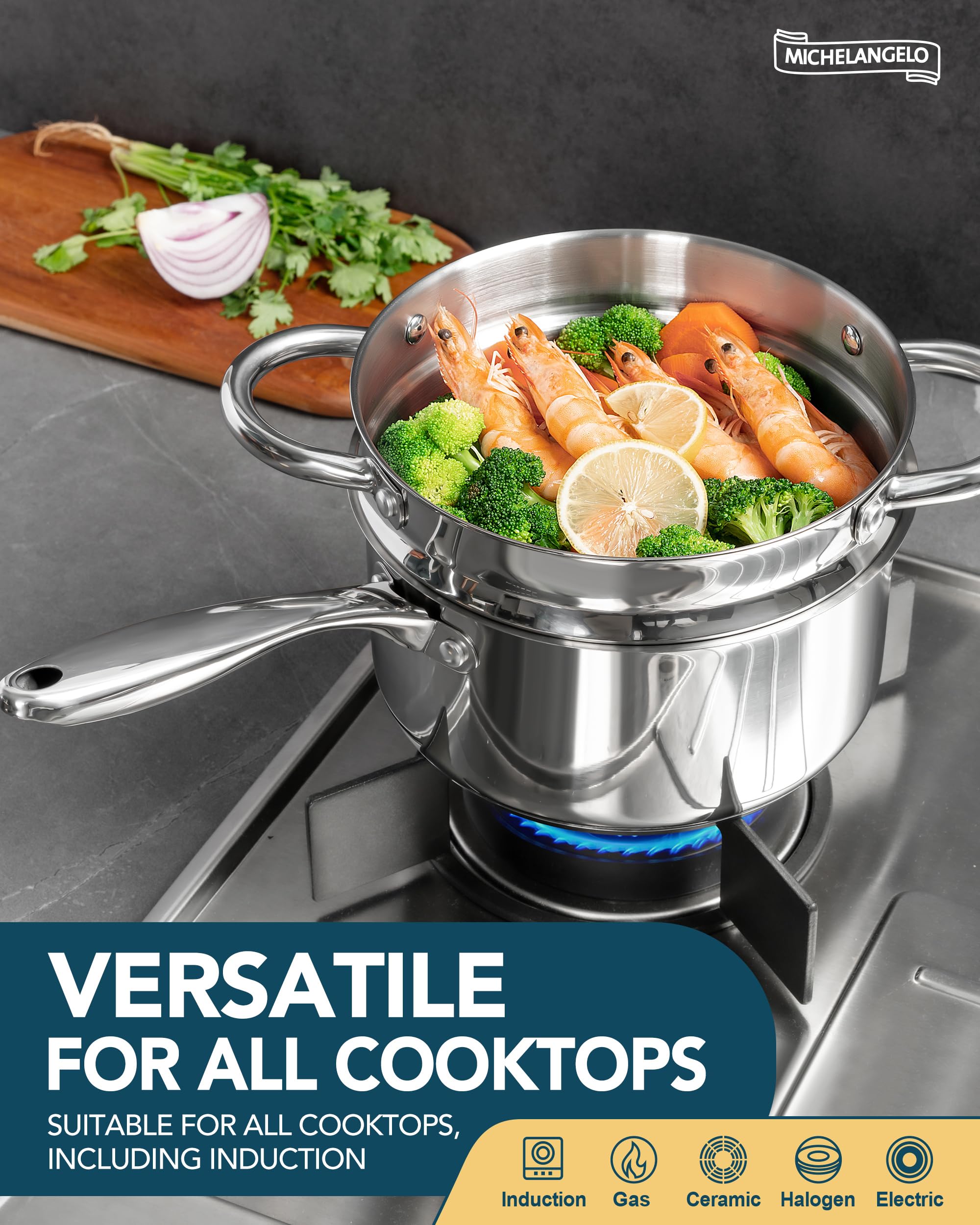 Michelangelo 2qt with steamer insert for seafood and small servings