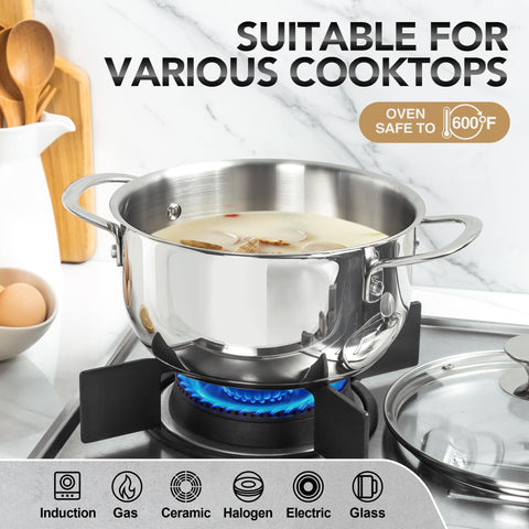 Michelangelo 2qt saucepan with lid ideal for family meals and simmering sauces