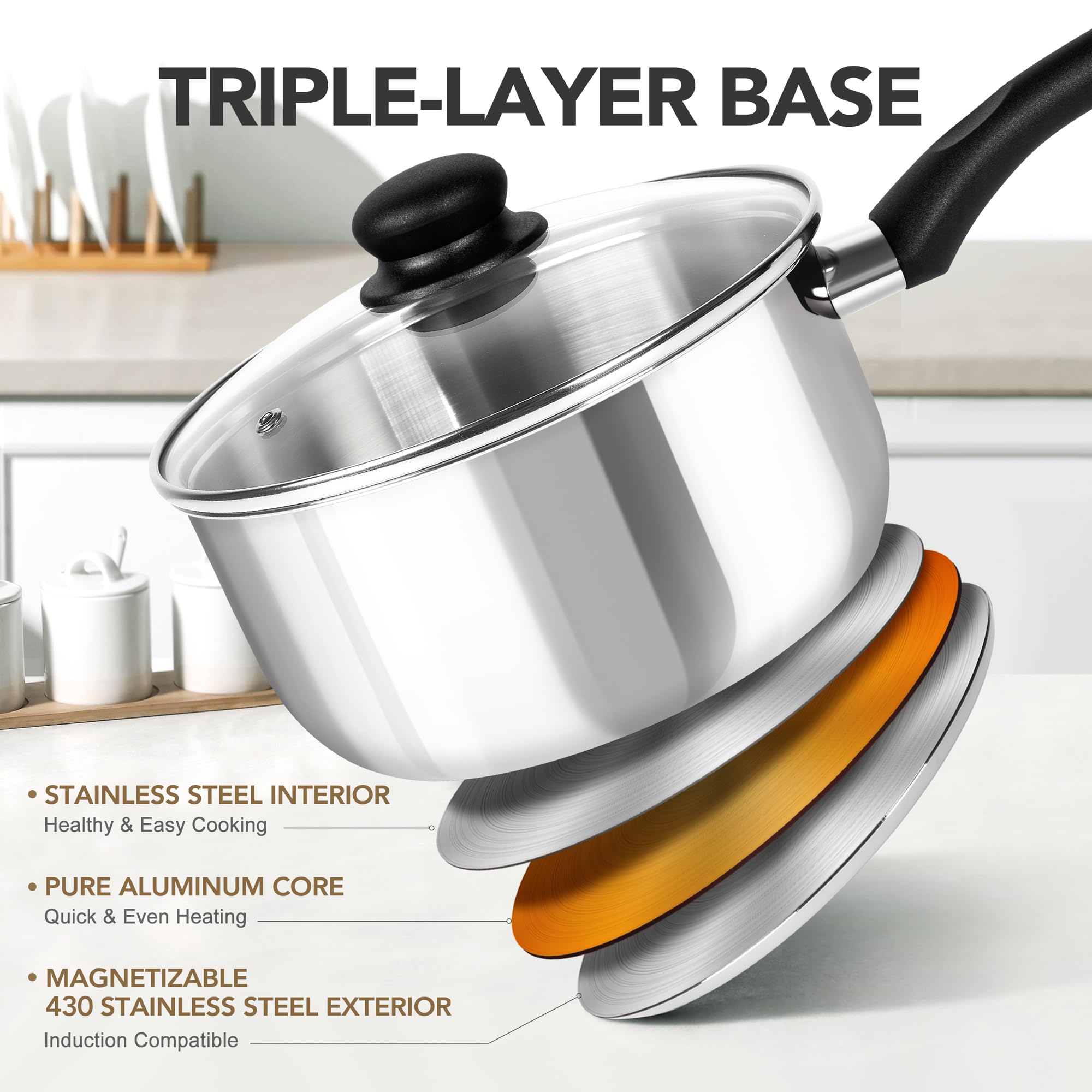 Michelangelo 2qt saucepan with lid ideal for soups and pasta sauces