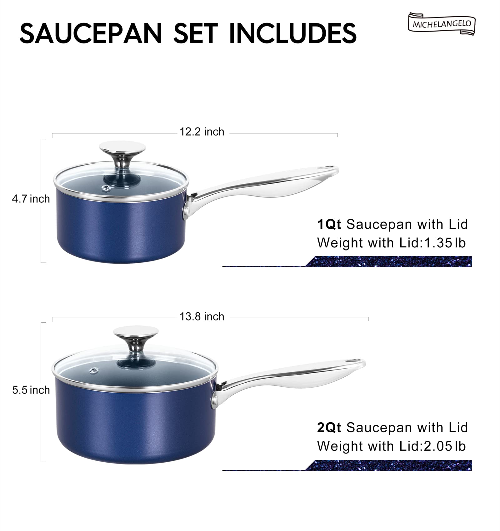 MICHELANGELO blue exterior saucepans styled for a modern kitchen