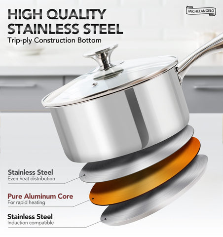 Michelangelo sauce pan with cool grip handle offers secure comfort during stirring