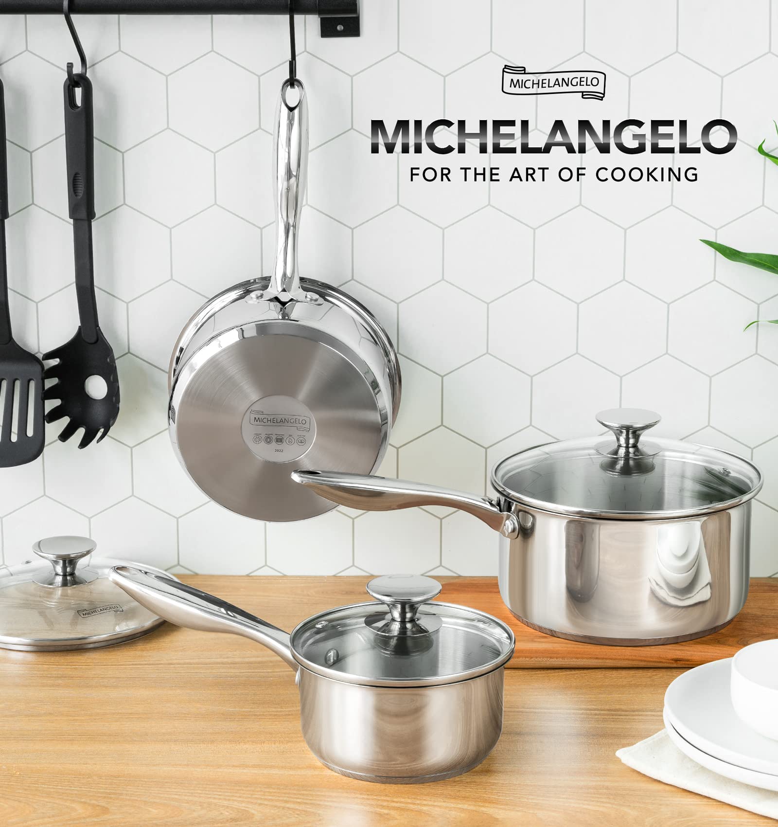 Michelangelo dishwasher-safe saucepans simplify cleanup after cooking sessions.