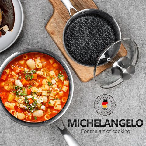 MICHELANGELO dishwasher safe pans simplify cleanup after cooking.