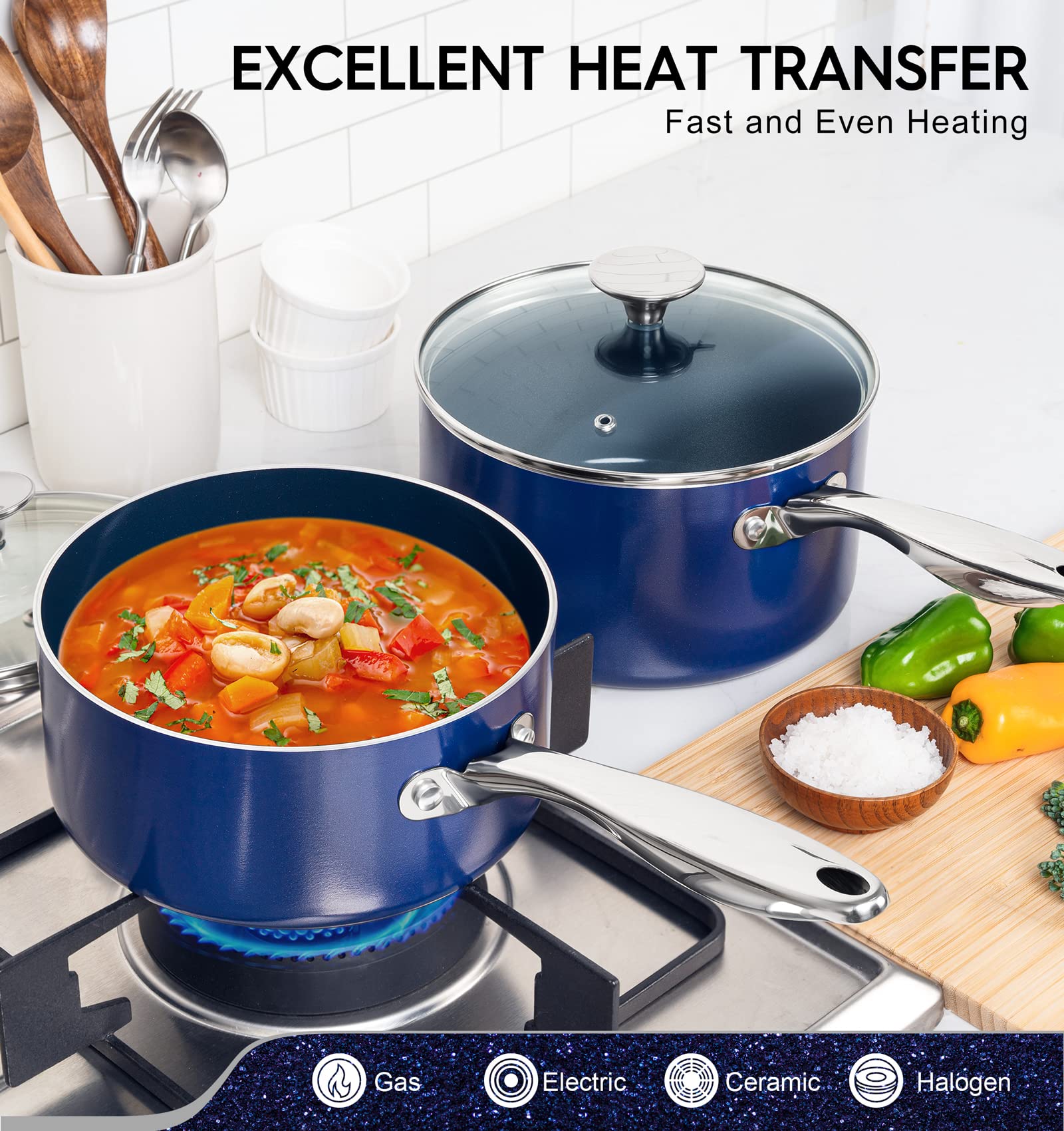 Michelangelo saucepan with sturdy double-riveted handle for secure control