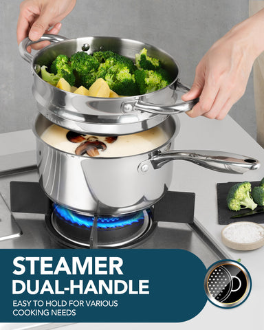 Michelangelo saucepan with glass lid and durable handles for secure cooking