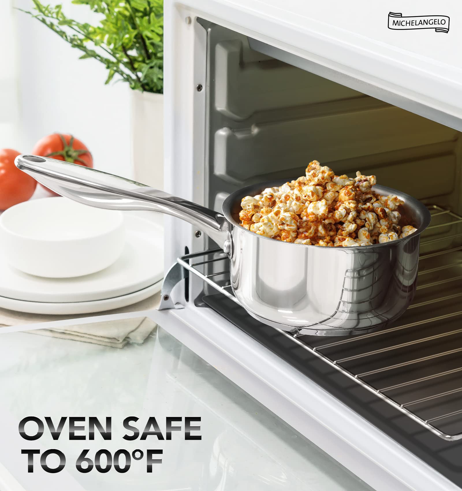 Michelangelo induction-ready stainless steel works on multiple cooktops for versatile use