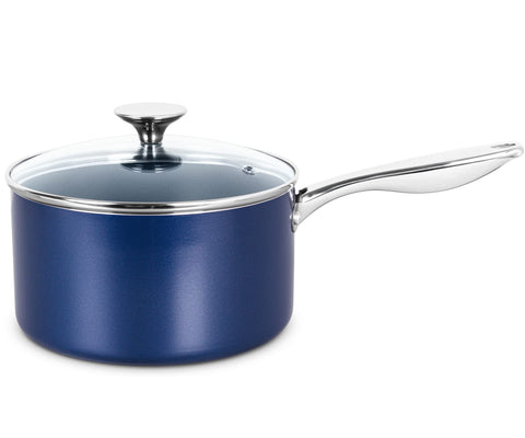MICHELANGELO sauce pan enhances kitchen aesthetics with a stylish blue finish
