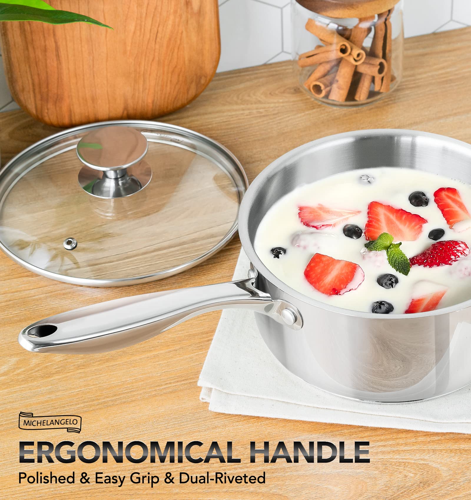 Michelangelo mirror-finish stainless surface cleans easily and resists discoloration