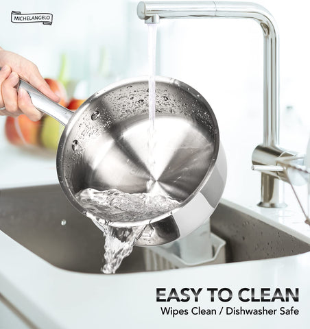 Michelangelo saucepan on the stove is ideal for warming milk and small tasks