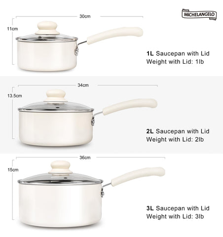 MICHELANGELO three-piece set with durable, double-riveted handles for everyday use.