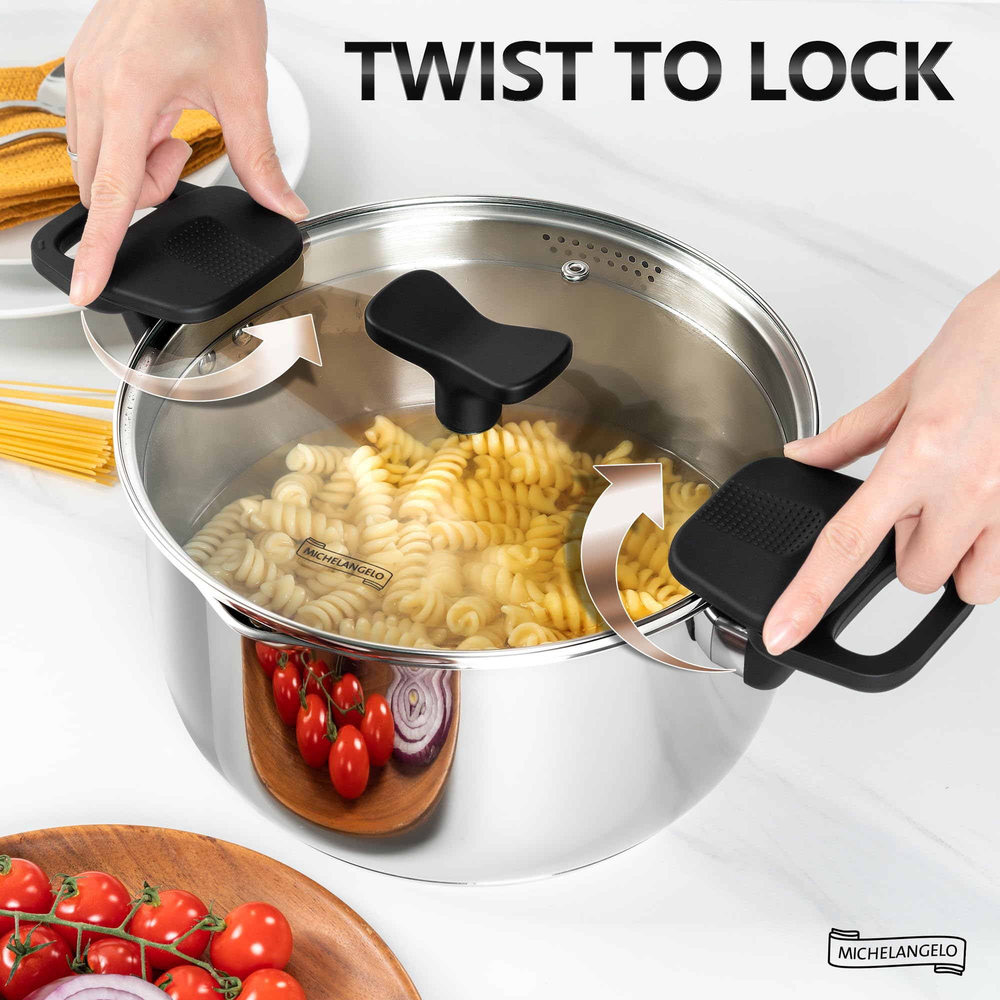 MICHELANGELO stainless steel pasta pot on induction for even heating and reliable results