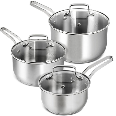 MICHELANGELO 1QT stainless steel pot with lid for precise small-batch cooking.