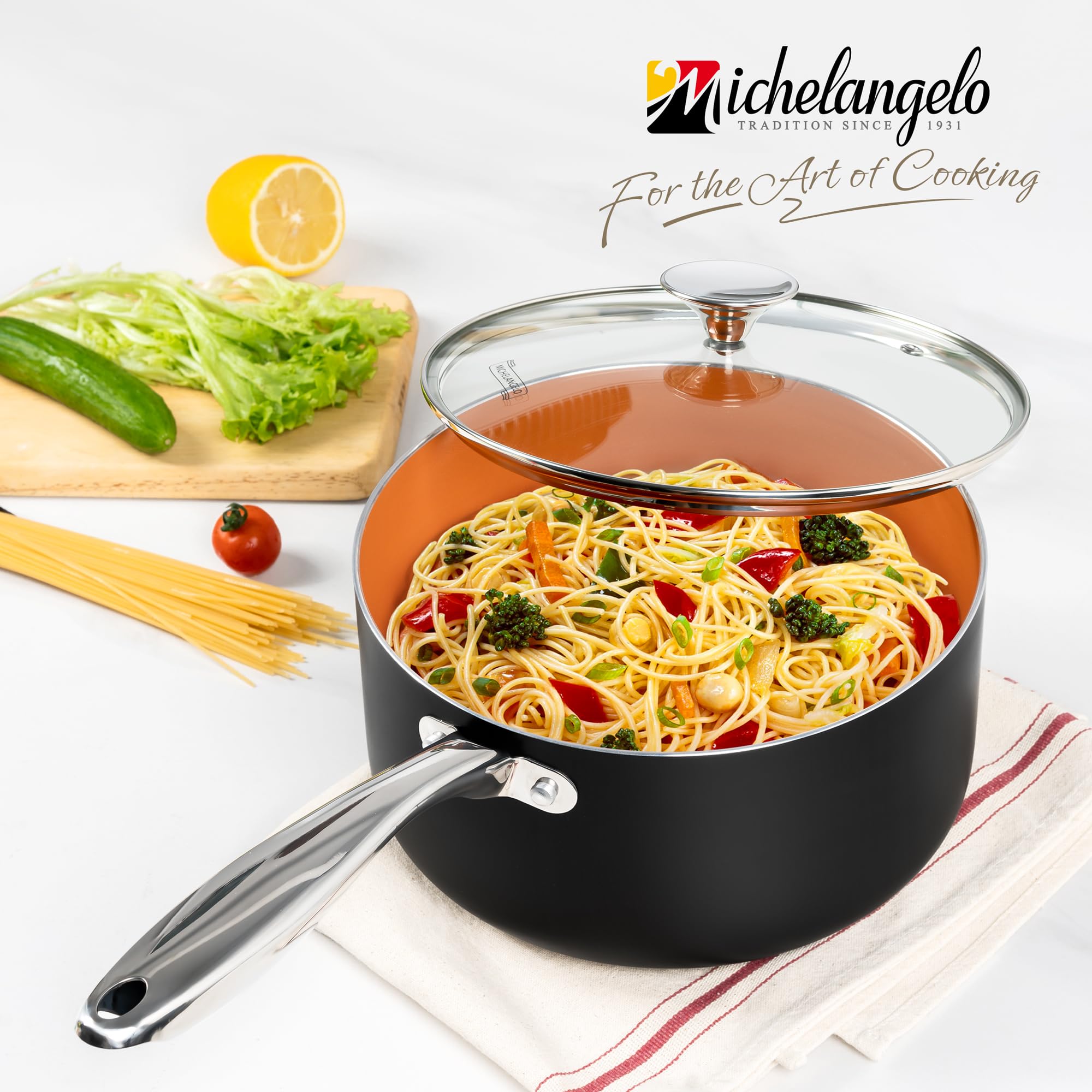 Michelangelo steam-vented glass lid lets you monitor simmering sauces