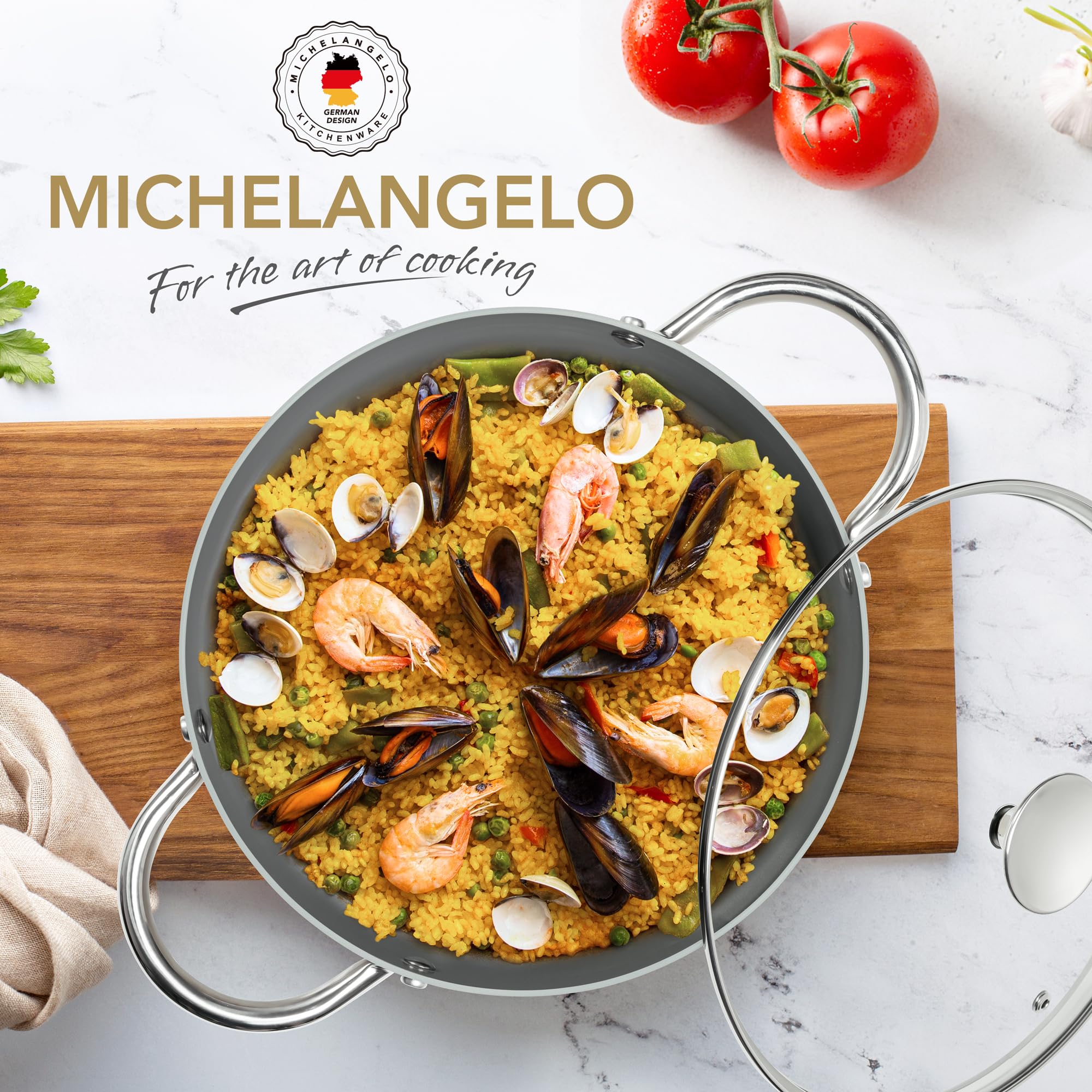 Michelangelo stockpot modern design complements any kitchen with a timeless look.