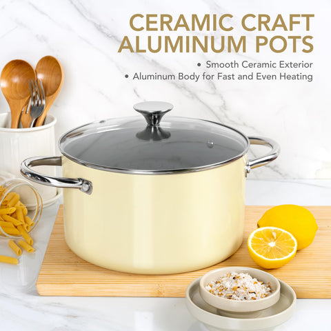 Michelangelo stockpot nonstick surface prevents sticking and eases cleanup.