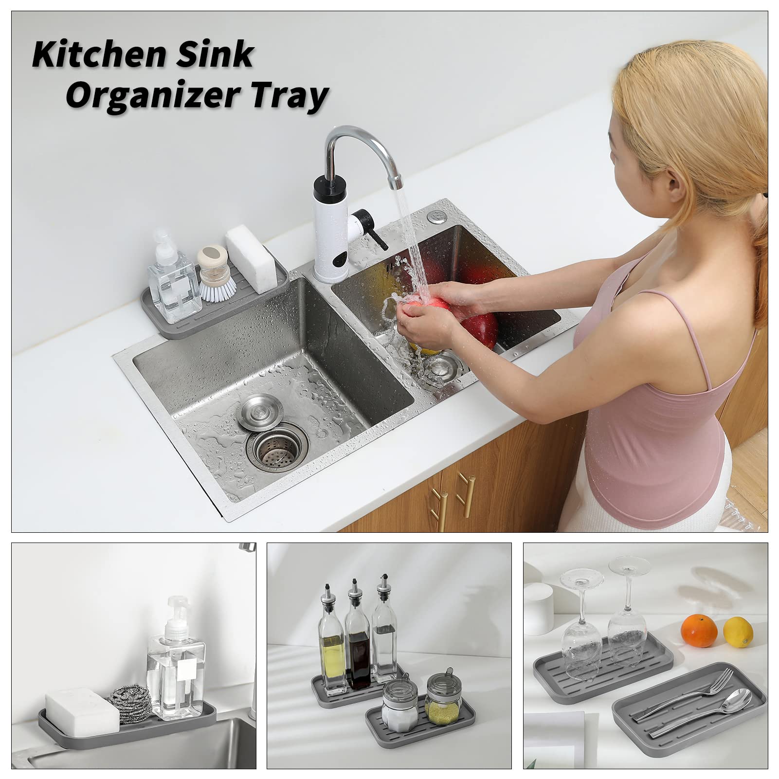 MicoYang dish soap dispenser holder with tray keeps counter neat
