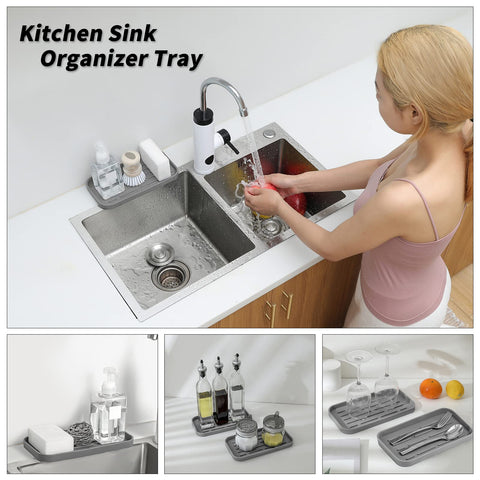 MicoYang dish soap dispenser holder with tray keeps counter neat