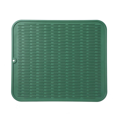 MicoYang silicone dish drying mat on countertop keeps dishes organized and speeds drying.