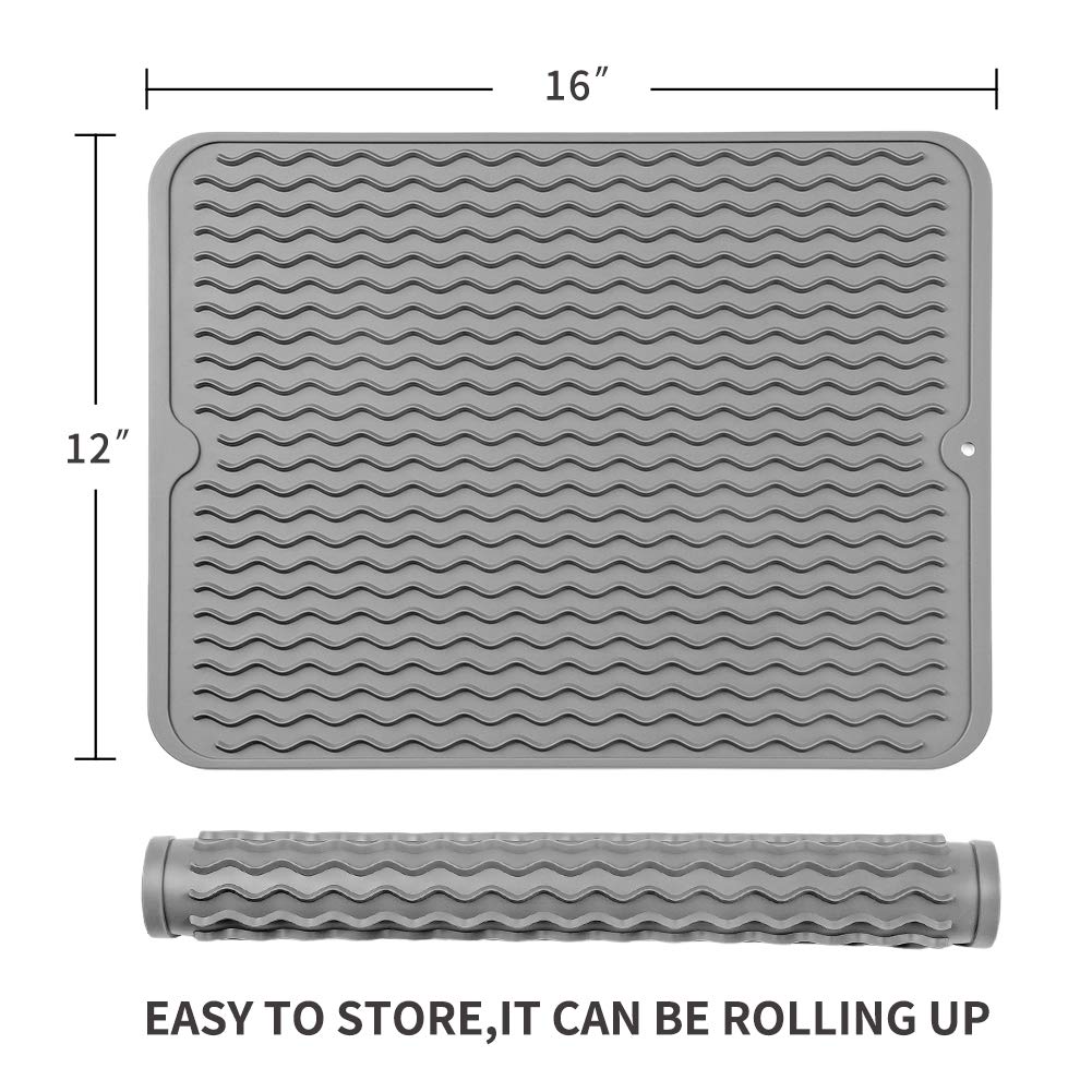 MicoYang silicone dish drying mat folded for storage saves kitchen space