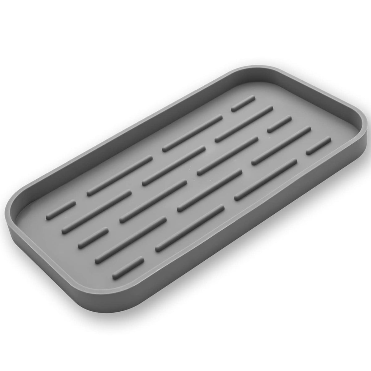 MicoYang silicone sink organizer tray in grey for compact multi-use sponge storage and drainage