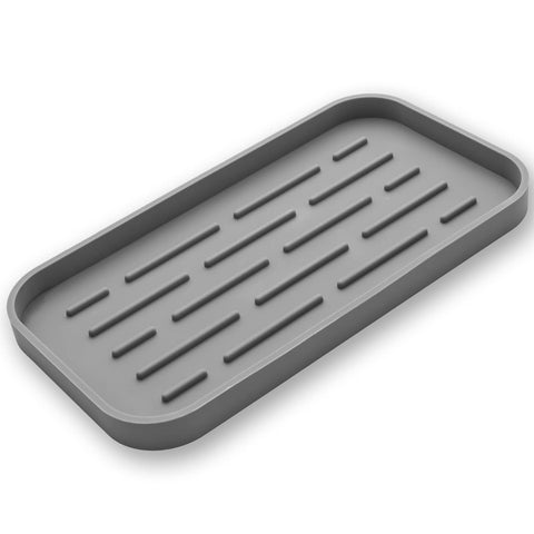 MicoYang silicone sink organizer tray in grey for compact multi-use sponge storage and drainage