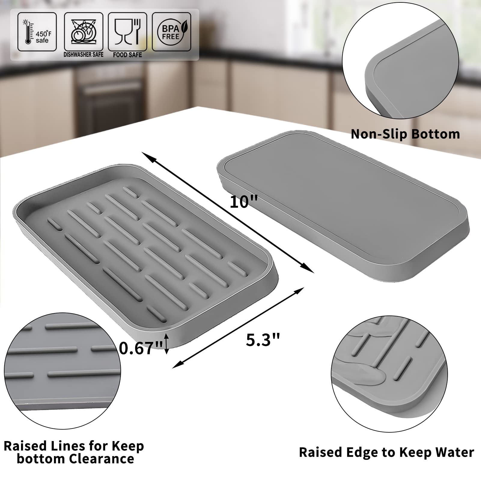 MicoYang silicone sponge holder on grey tray highlighting easy access and quick-drying