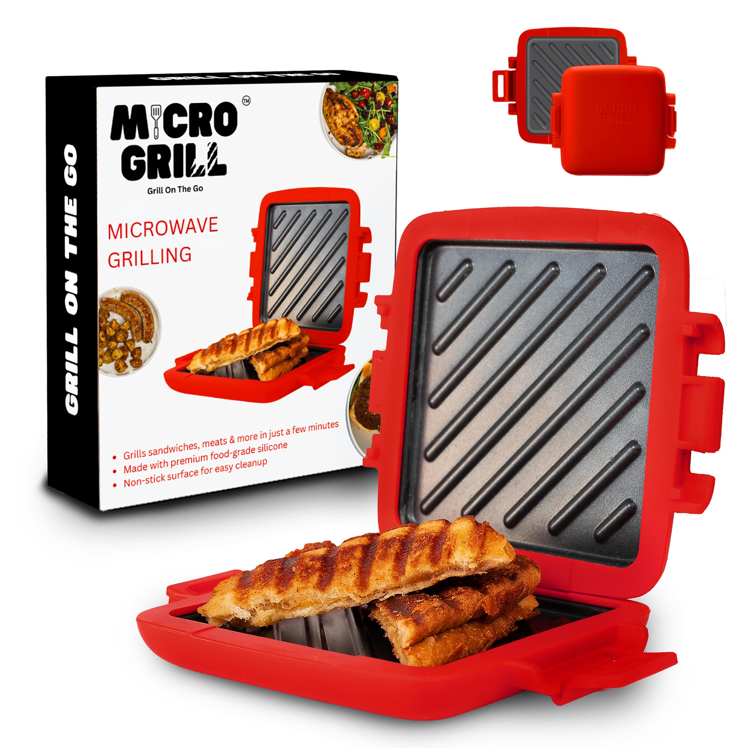 Micro Grill toastie maker for crispy sandwiches at home or on the go.