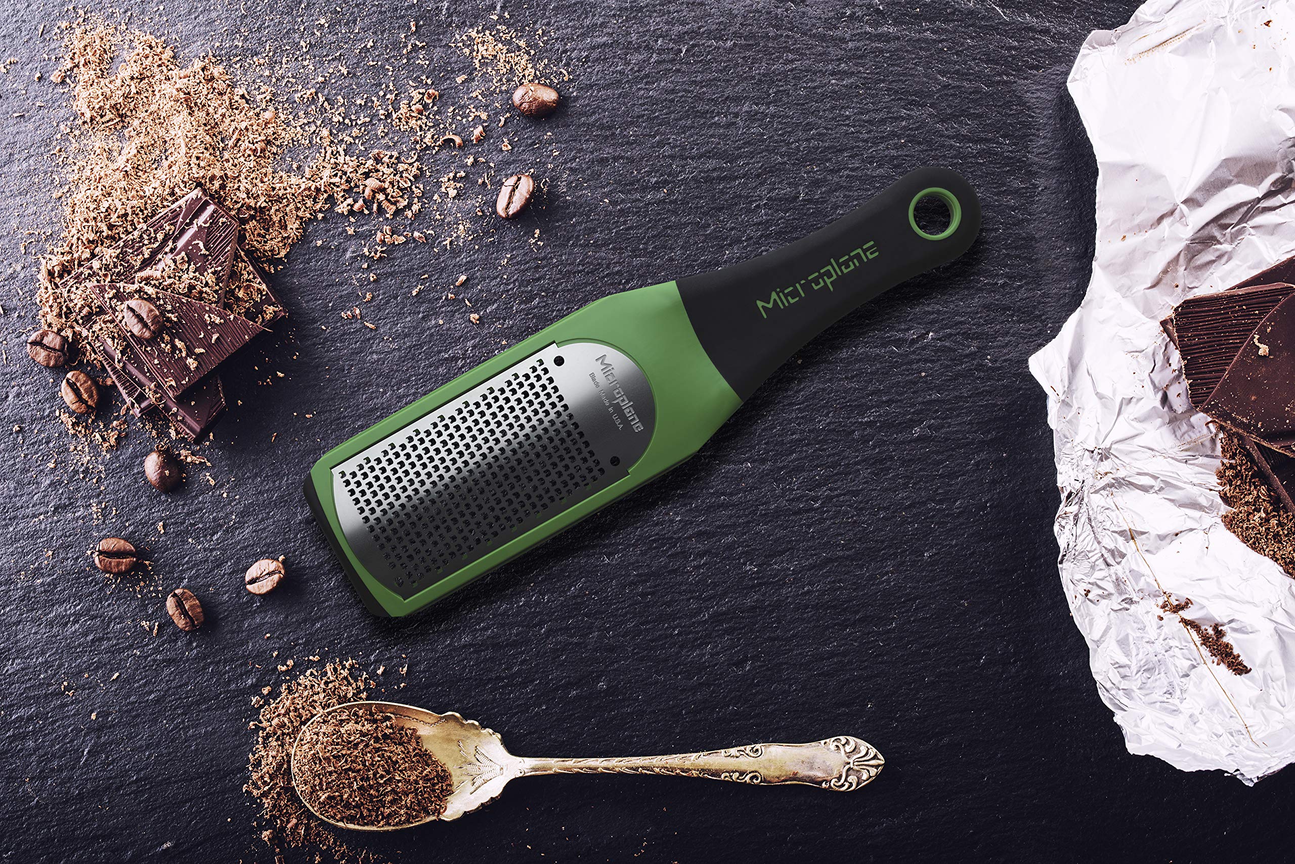 Green Microplane Artisan Grater with non-slip handle for precise grating