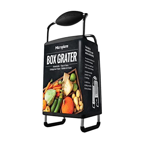 Microplane four-sided box grater dishwasher safe for simple cleanup.