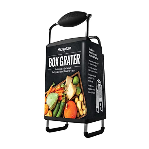 Microplane four-sided box grater dishwasher safe for simple cleanup.