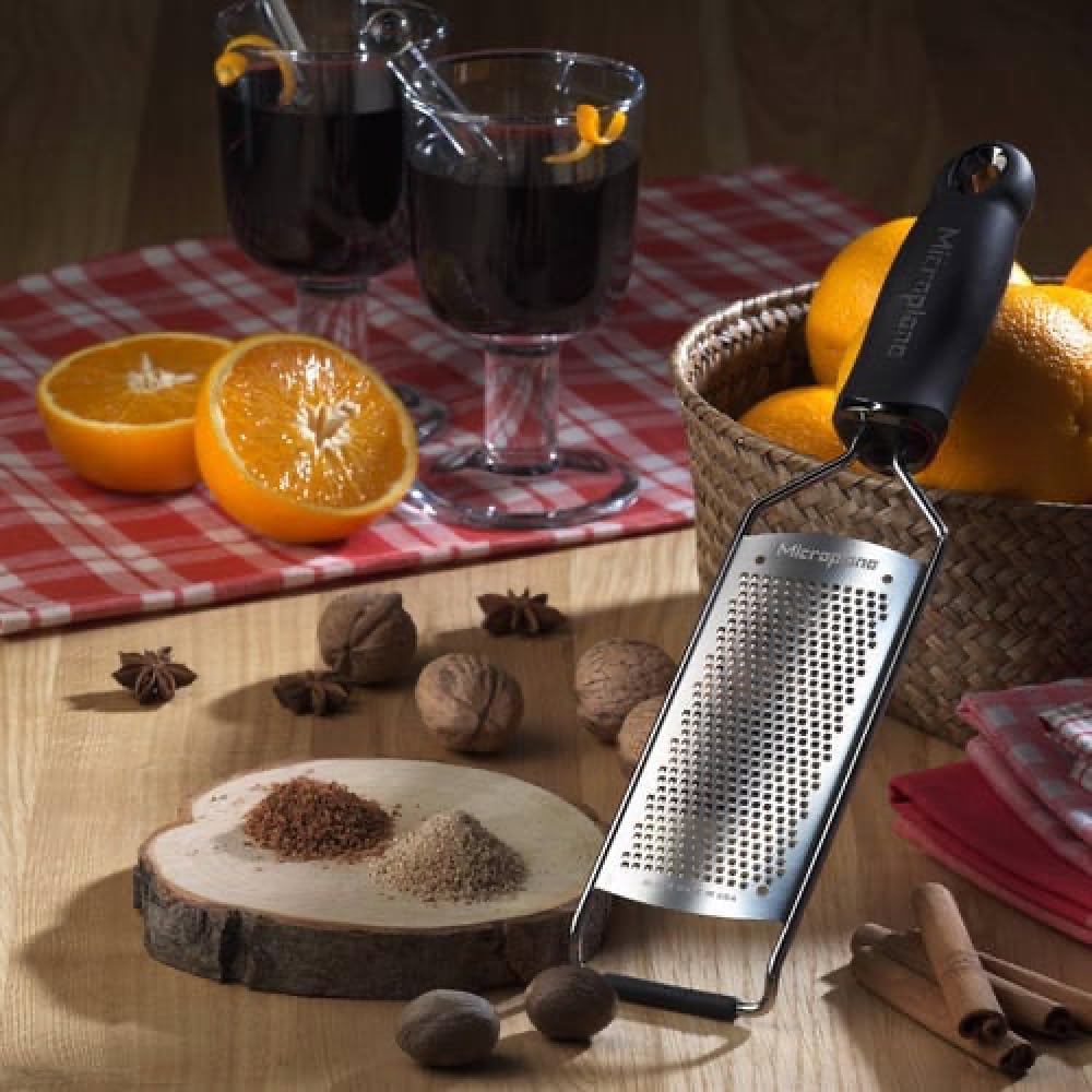 Microplane Gourmet Series grater blade closeup highlights durable fine blade.