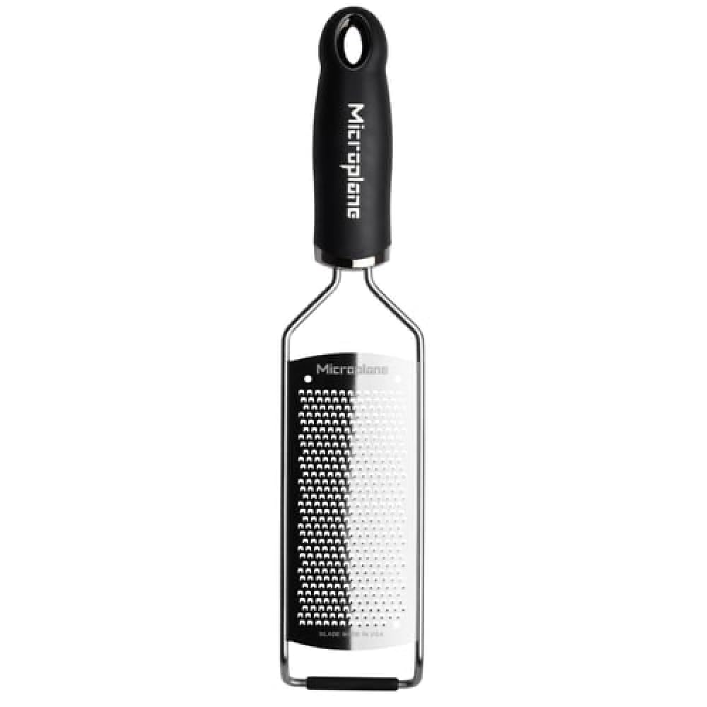 Microplane Gourmet Series grater adds citrus zest for bright flavor.