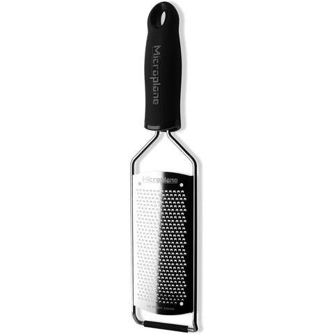Microplane Gourmet Series grater creates parmesan shavings for topping.