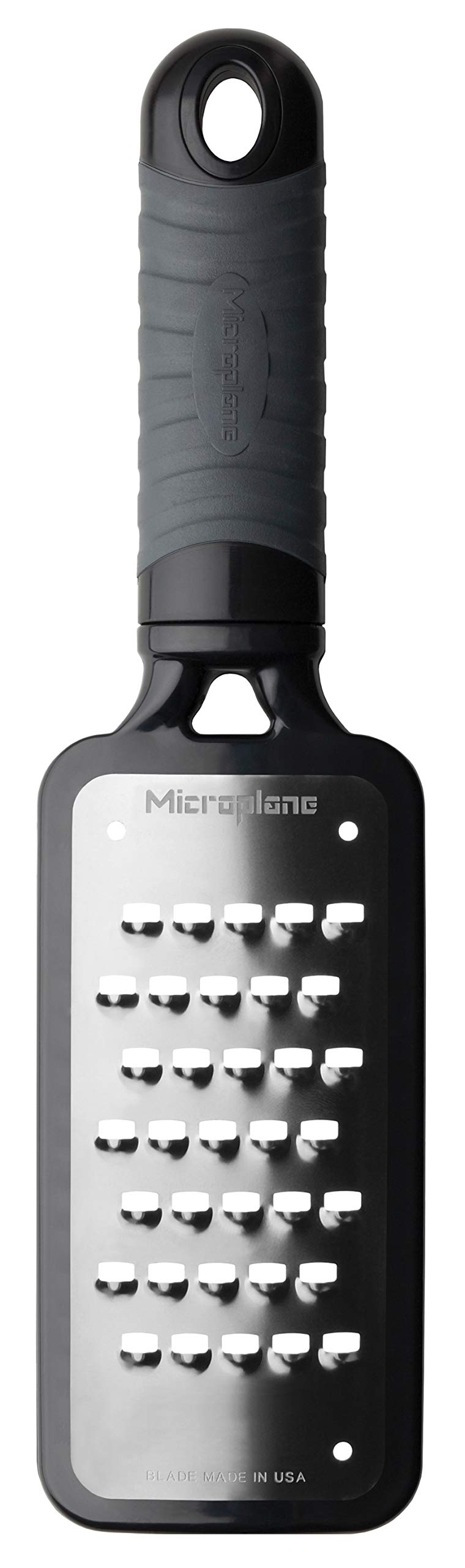 Microplane Home Series Extra Coarse Grater creates thick cheese shavings for hash browns and more