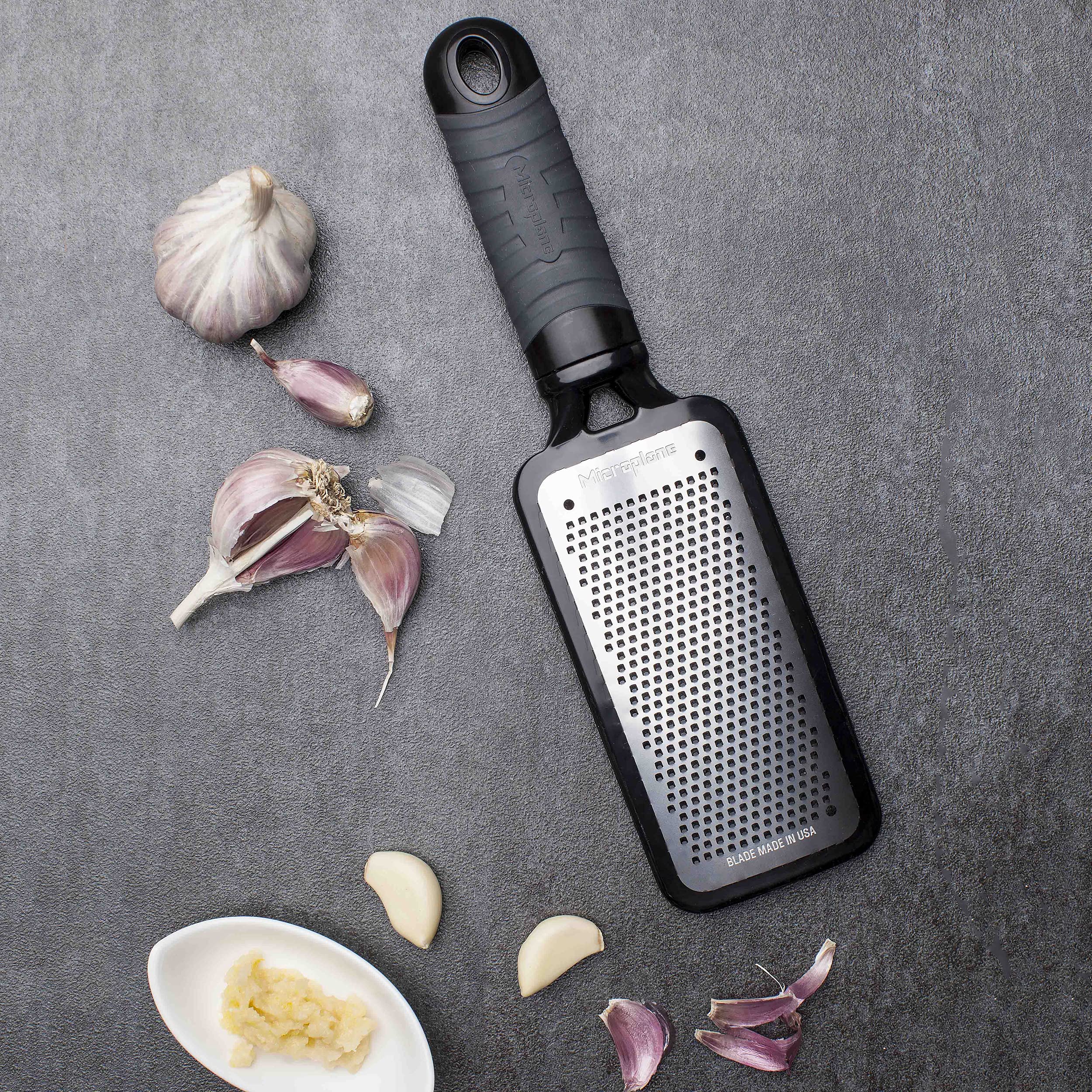 Microplane Home Series grater with soft touch handle for comfortable grip.