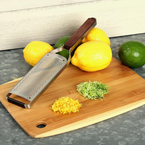 Microplane Master Series wood-handle grater in a stylish kitchen setup