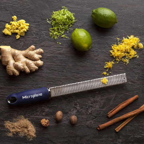 Microplane Premium Citrus Zester in dark blue magnetic strip ready for storage