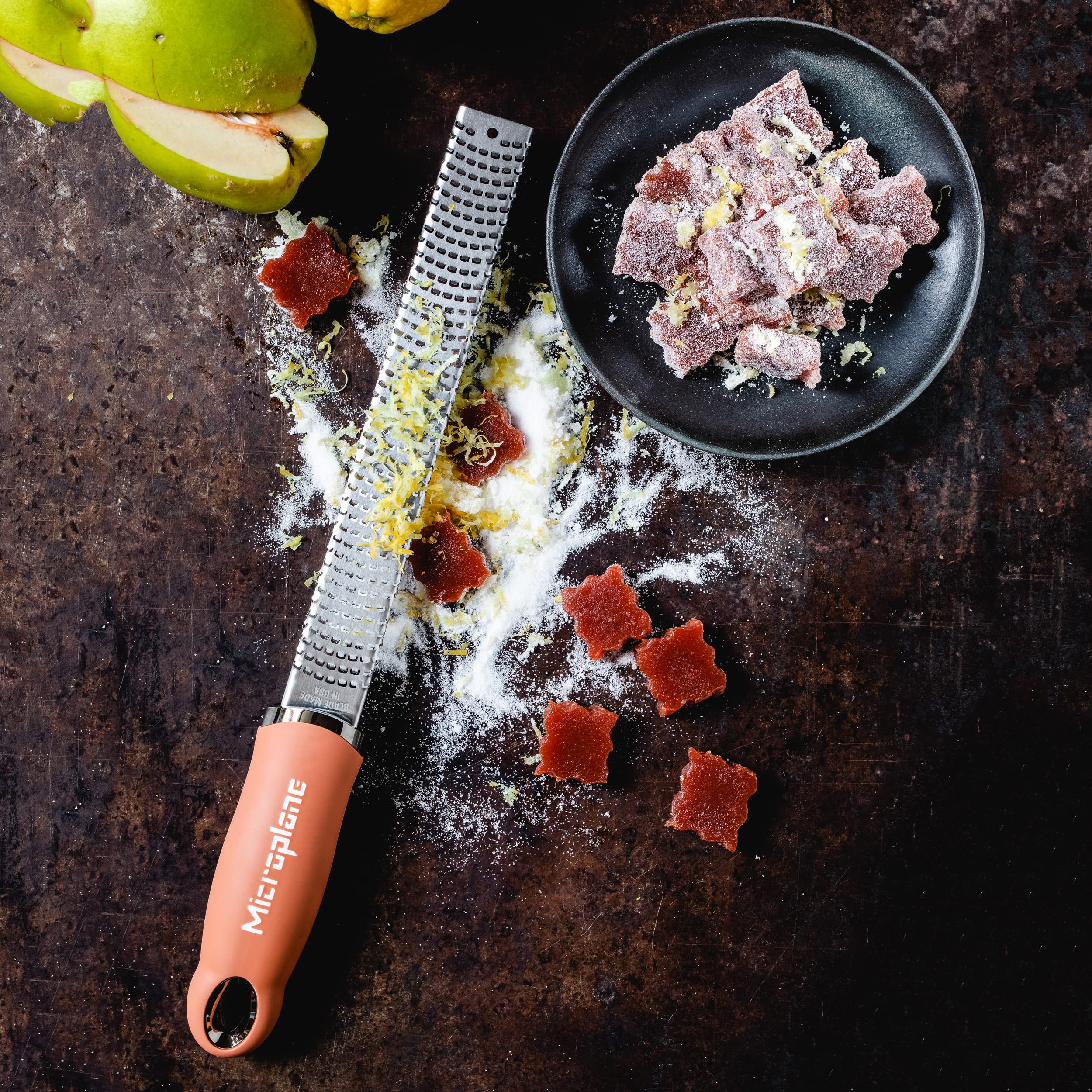 Cinnamon shaved with Microplane for fresh spice in baked goods