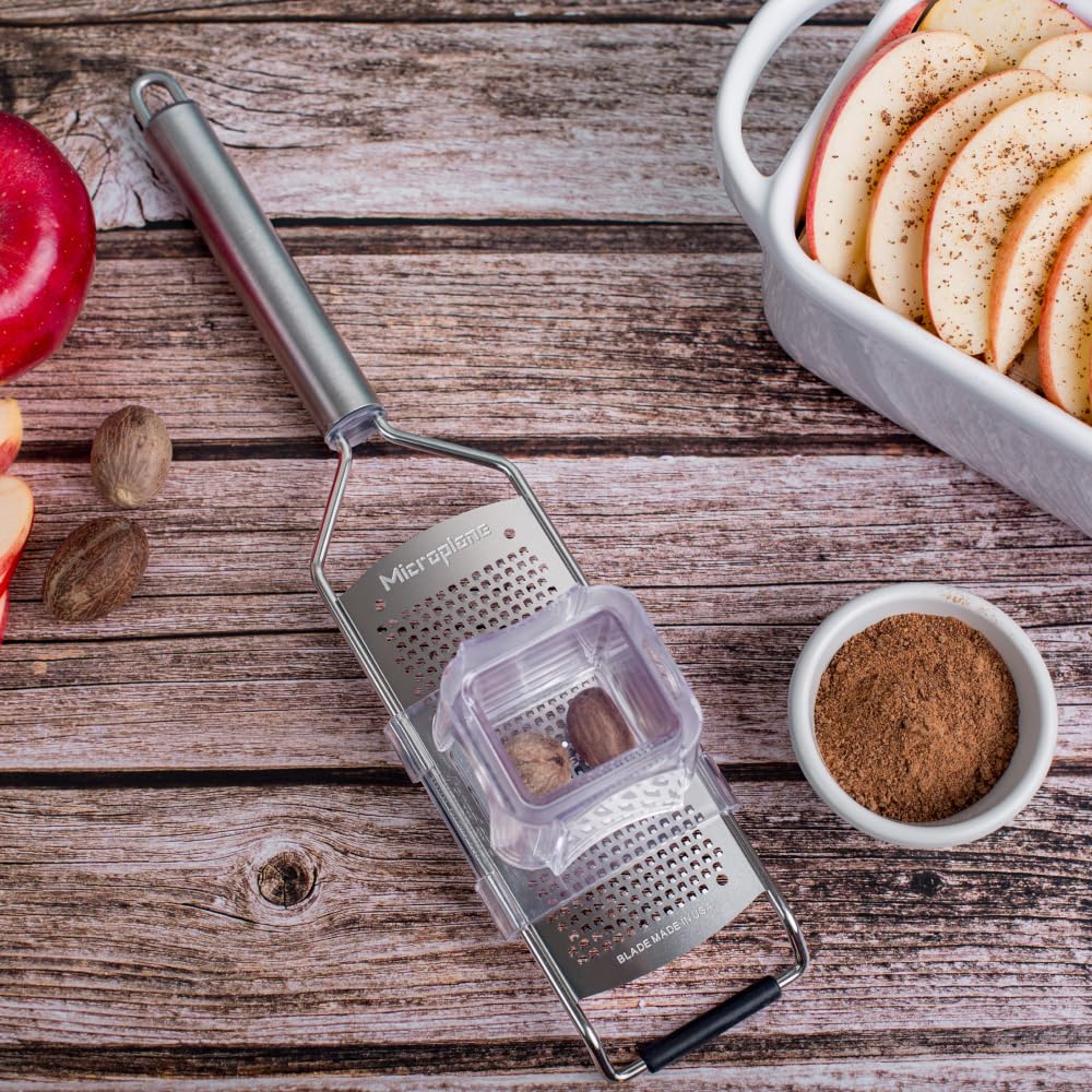 Microplane non-slip end piece stabilizes the grater for steady results.