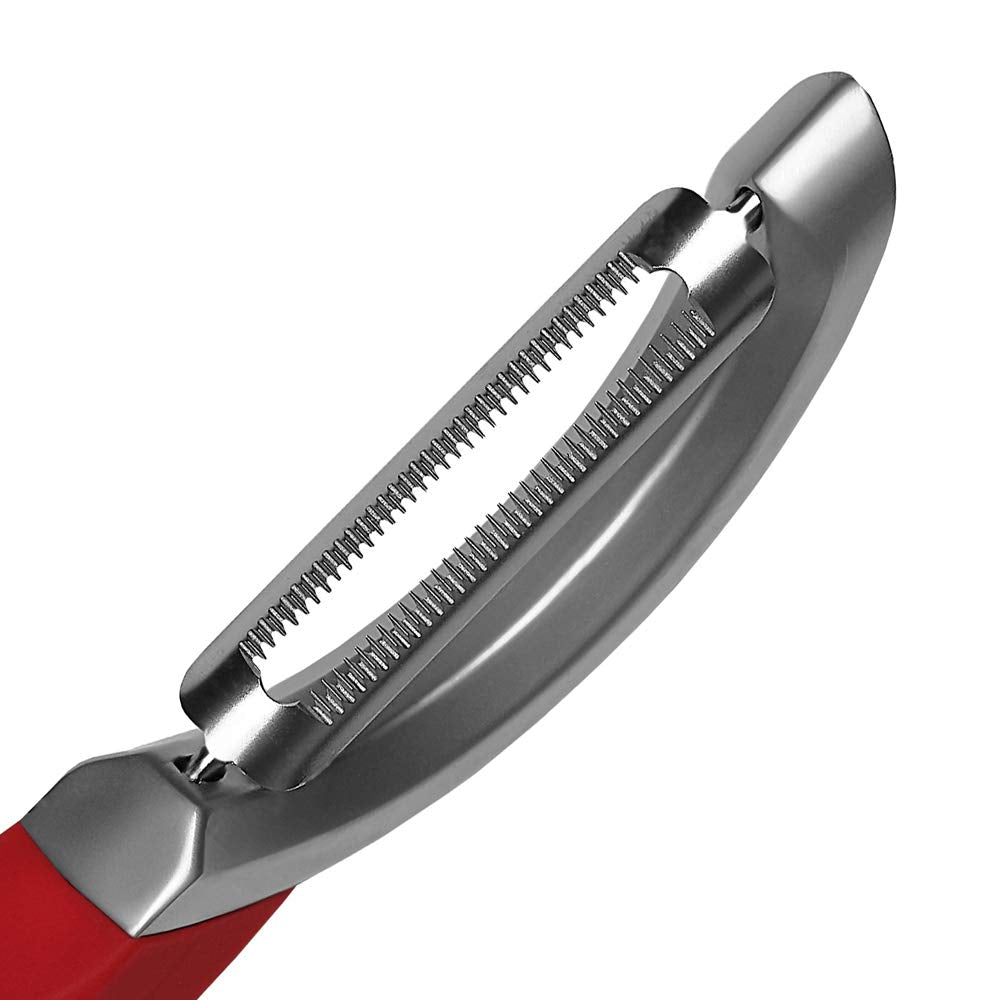 Microplane serrated swivel peeler for kiwi with delicate skin protection