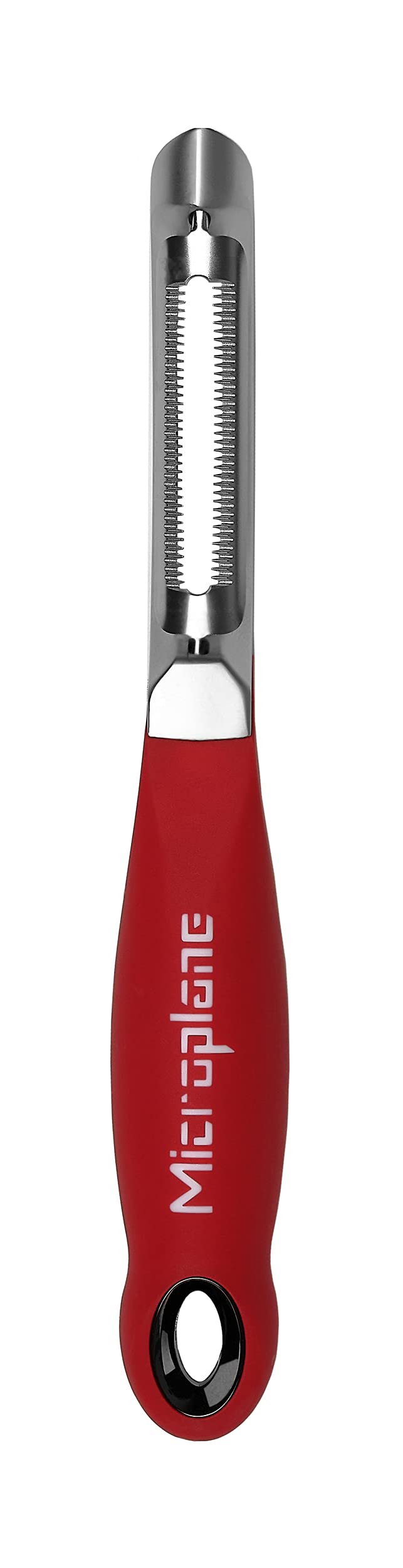 Microplane mango peeler showing smooth peeling of soft fruit
