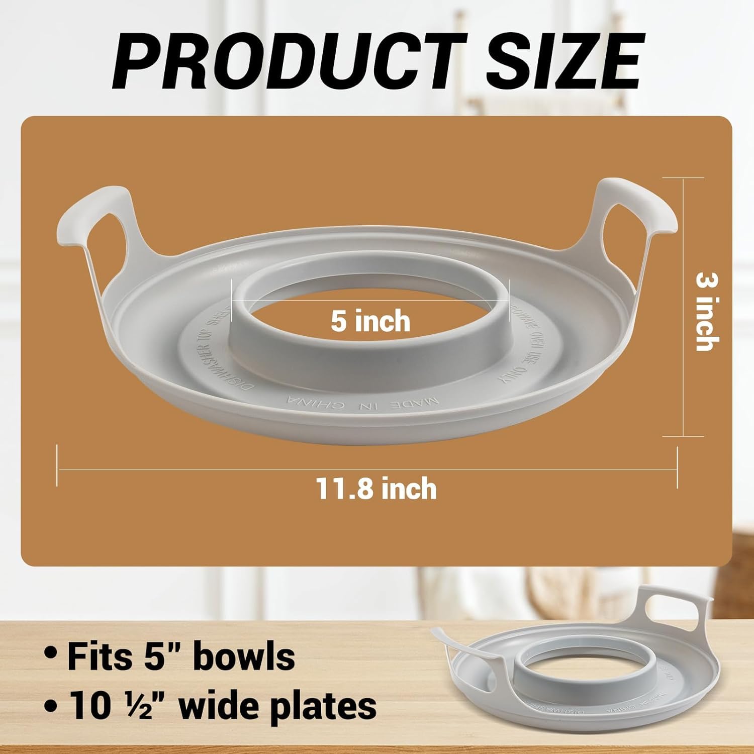 Microwave cool plate with dish hugger edge catches spills for easy cleanup.