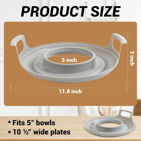 Microwave cool plate with dish hugger edge catches spills for easy cleanup.