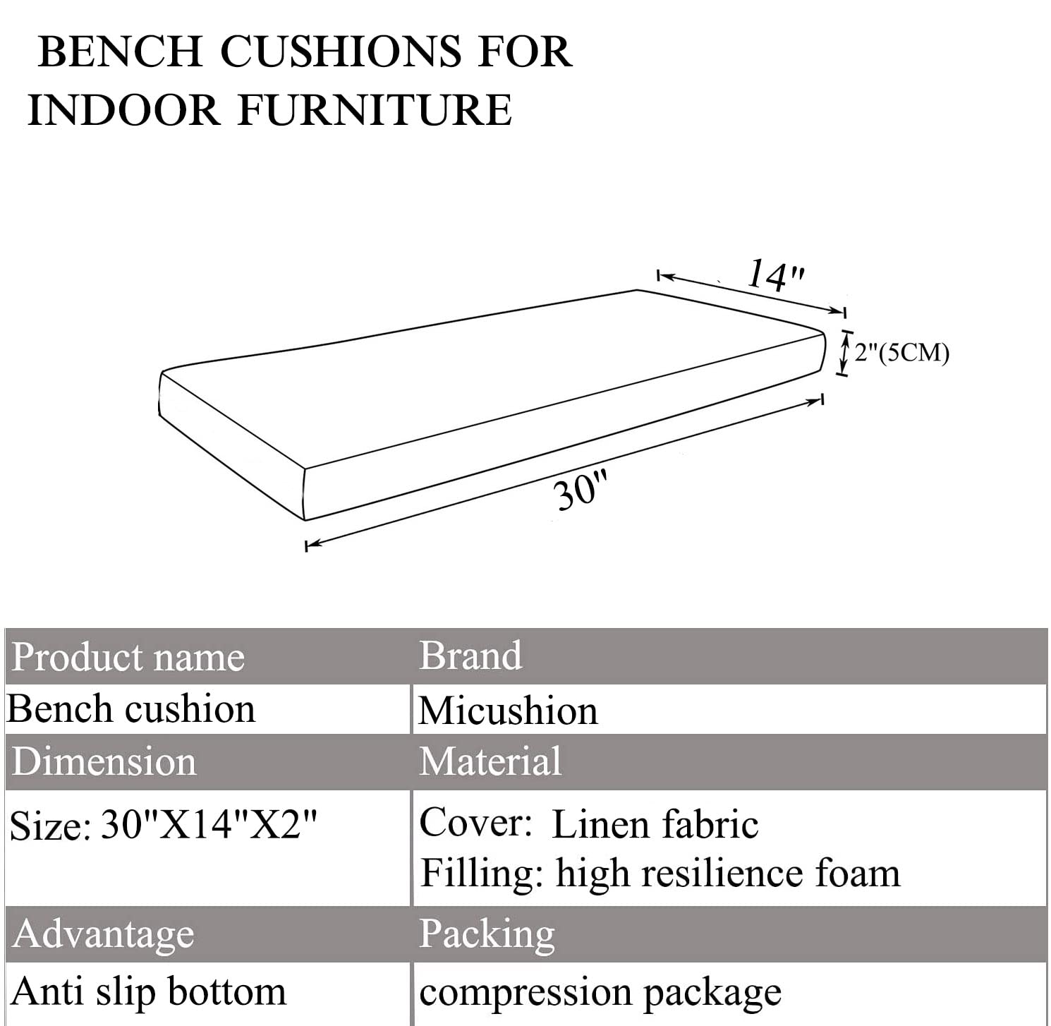 MICUSHION piano bench cushion showing non-slip bottom to keep it steady.