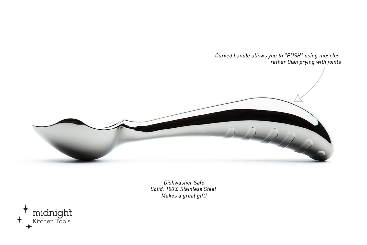 Midnight Scoop spear-tip in action cutting through rock-hard ice cream.