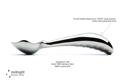 Midnight Scoop spear-tip in action cutting through rock-hard ice cream.
