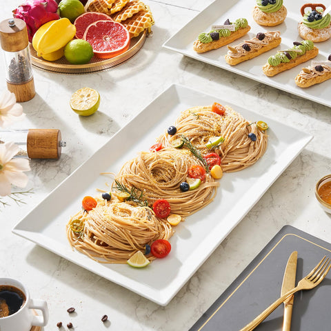 MIECOO stackable platters save cabinet space while keeping food presentation stylish