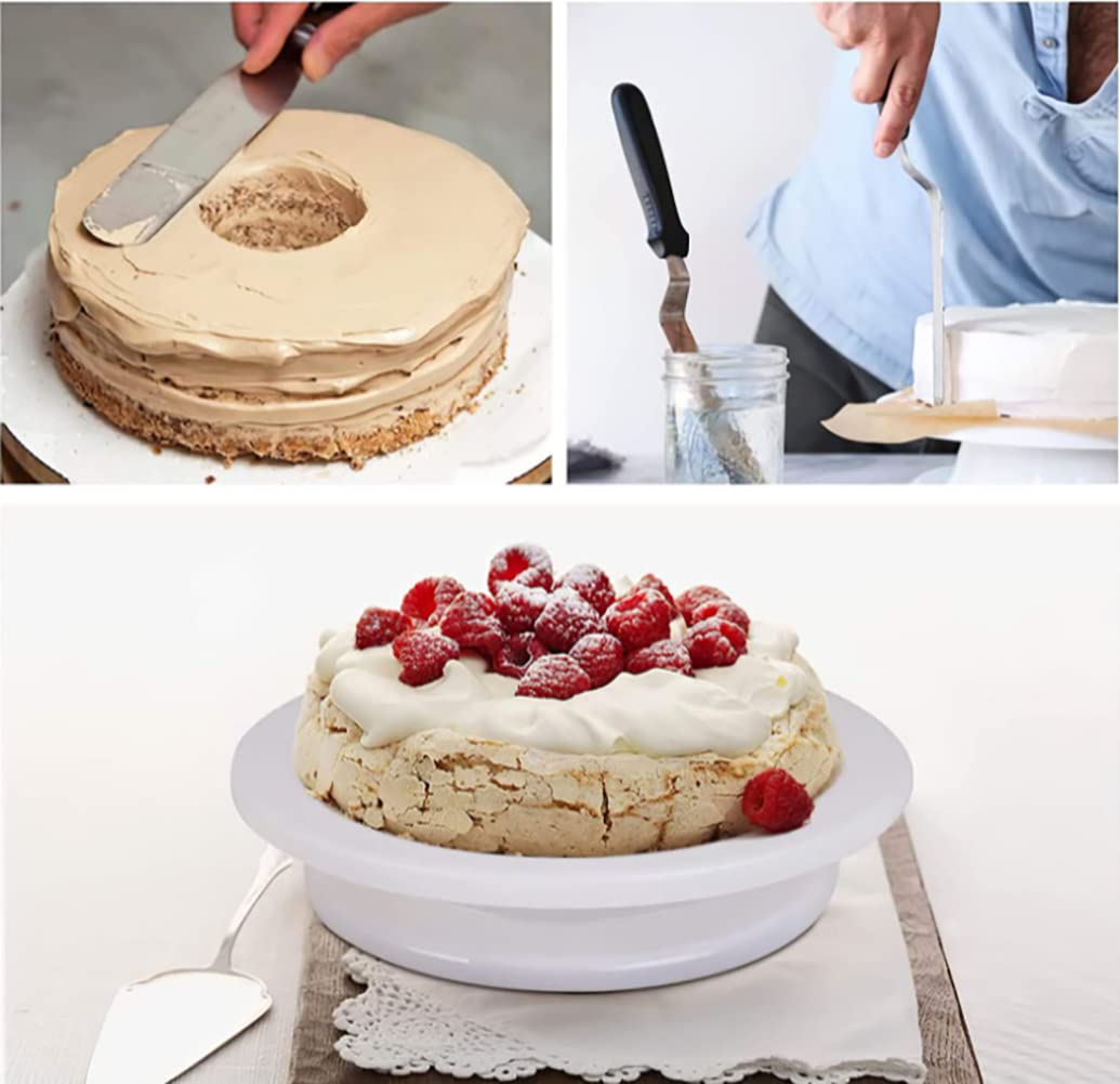 Miecux cake turntable supports left and right-handed decorating.