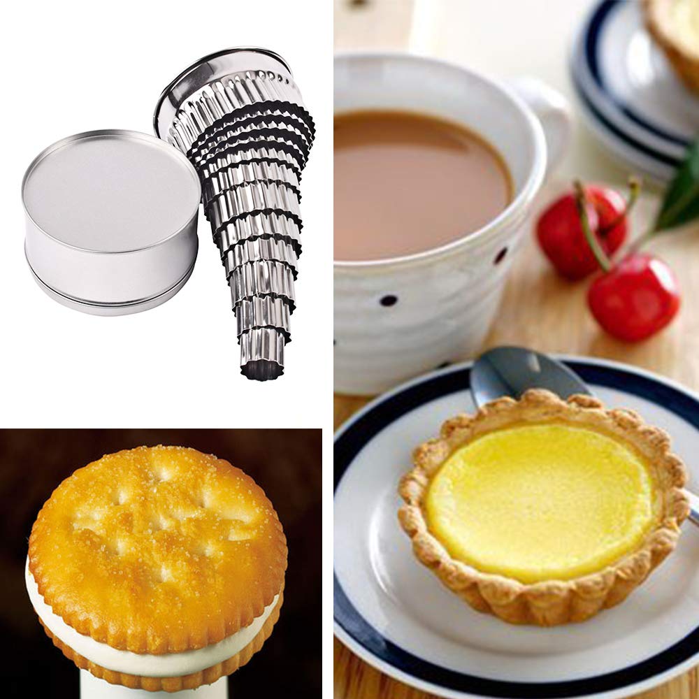 Miecux fluted-edge round cutters cut cookies, pastries, and dough smoothly.